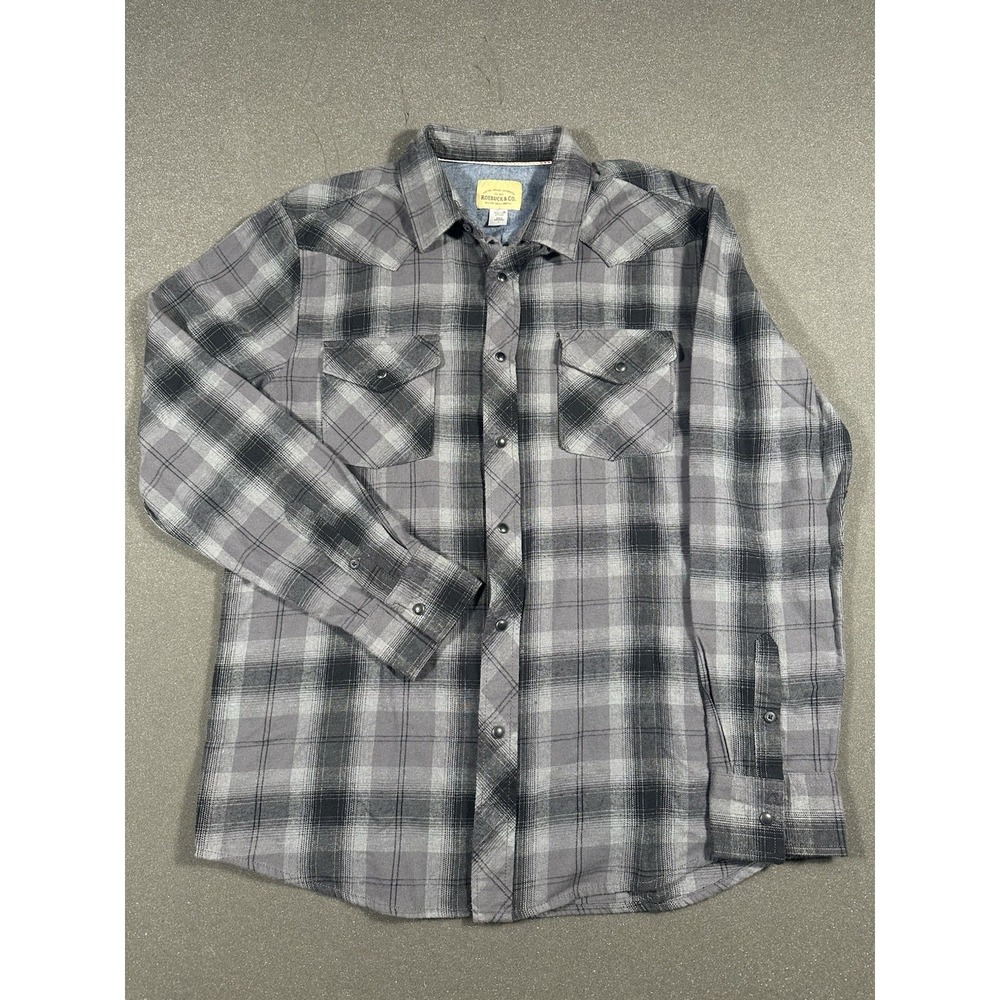 Men's Roebuck & Co. Plaid Button Down Black/Gray Large